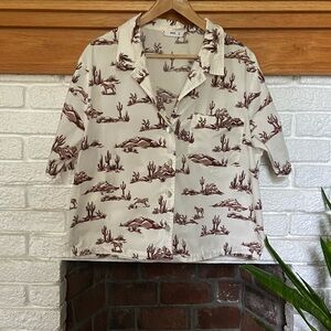 Mango Button Down Bowler Shirt in Horse Print